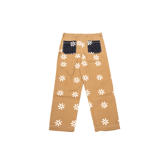 Jean docker beige à fleurs