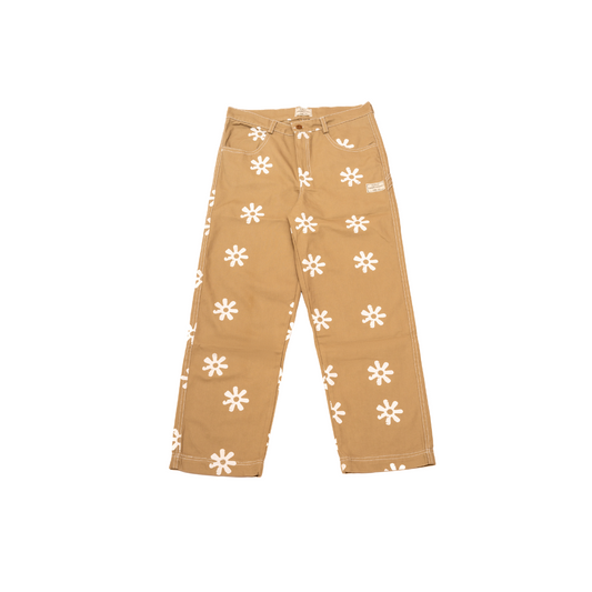 Jean docker beige à fleurs